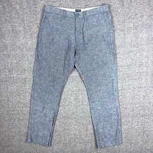 J. Crew Sutton Pants Mens 31x30 Blue Chambray Linen Blend Chino Preppy